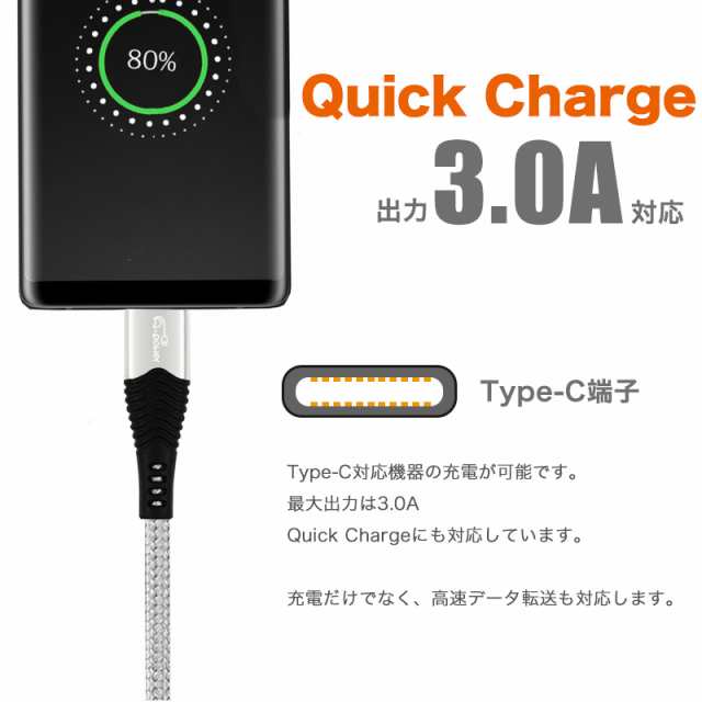 Type C 充電ケーブル 2m 急速充電 3a A Power 金メッキコネクタ スマホ充電器 Typec Usbケーブル Android充電ケーブルの通販はau Pay マーケット As Shop