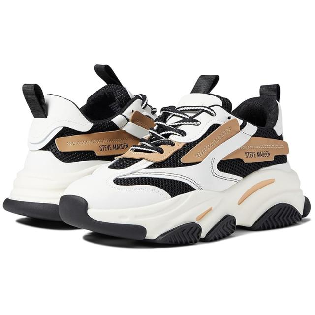スティーブ マデン スニーカー レディース 厚底  poss03s1054095 ポゼッション スニーカー おしゃれ きれいめ 歩きやすい ブランド 靴 シューズ シークレットシューズ 女性用 ブラック ベージュ ホワイト 通勤 通学 Steve Madden women Possession Sneaker Black/Tan