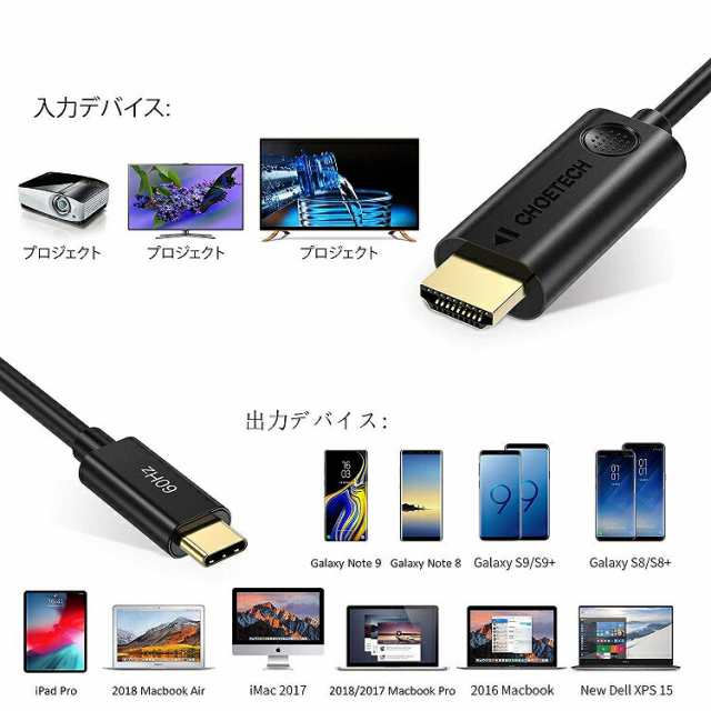 CHOETECH USB C to HDMIケーブル 1.8m 4K @60Hz CH0019 【正規代理店】HDMI変換ケーブル Macbook  iPad Samsung