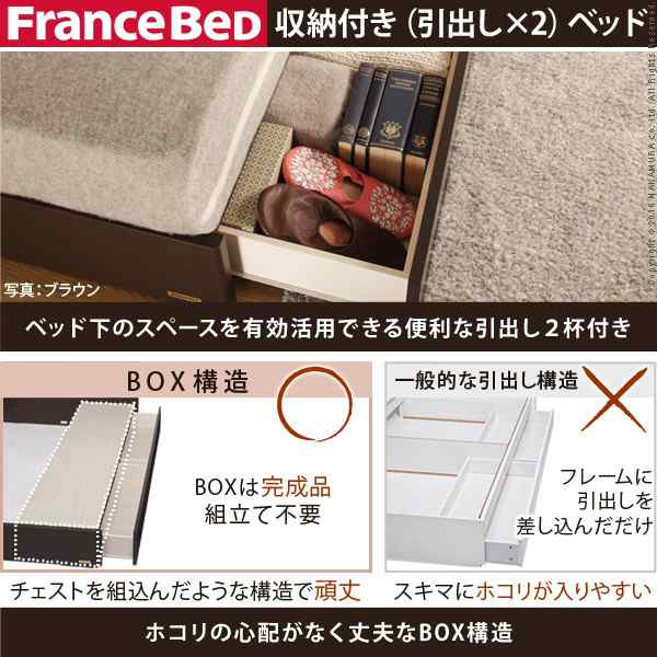 フランスベッド ダブル 収納 ヘッドボードレスベッド 〔バート