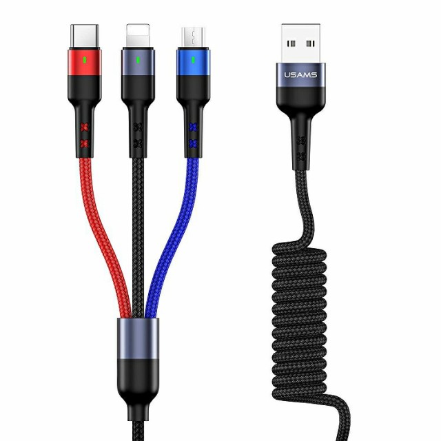 Usams ライトニング Type C Micro Usb 3in1 伸縮式充電ケーブル 1 5m Sj318usb01ライトニングケーブル スプリングタイプ Lightning Iphの通販はau Pay マーケット Beautyfix