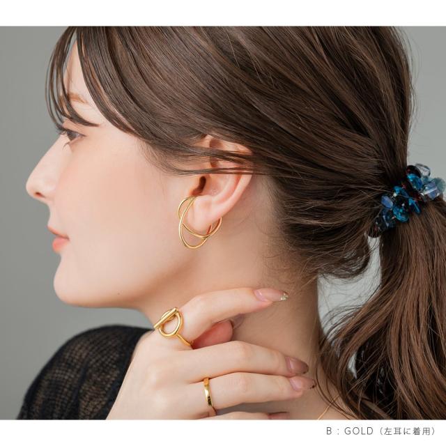 【ゆうパケット送料無料】 イヤーカフ レディース 金属アレルギー ニッケルフリー 18kコーティング イヤカフ 片耳用 メタル 大ぶり 変形 クロス イヤーカフス 大人 ゴールド シルバー ピンクゴールド イヤリング