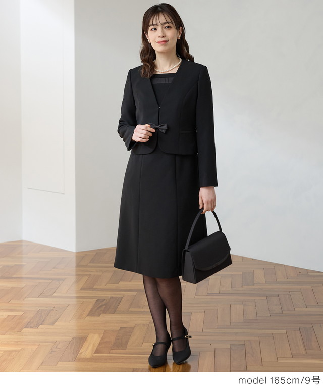 葬儀 通夜 告別式 法事 お盆 法要 喪服 礼服 洗える 前開き 着やすい セットアップ 大きいサイズ レディース Honeys ハニーズ ブラックフォーマル（カラーレス15・17号）_2