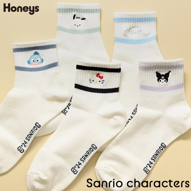 靴下 ソックス クルー丈 ショート丈 ワンポイント刺繍 通学 レディース Honeys ハニーズ サンリオキャラクターズ／ラインソックス