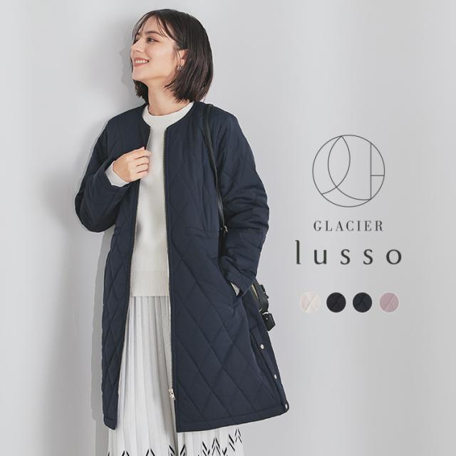 アウター コート ロングコート はっ水 再生ポリエステル ノーカラー 裏地付き 中綿 ダイヤキルト柄 フェミニン レディース Honeys ハニーズ キルティングコート