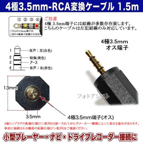 【互換品】panasonic/パナソニック対応 4極3.5mm-RCA変換AVケーブル 1.5m 4極3.5mm  L/V/G/R結線(オス)-RCA(オス)赤・白・黄 Part.1｜au PAY マーケット