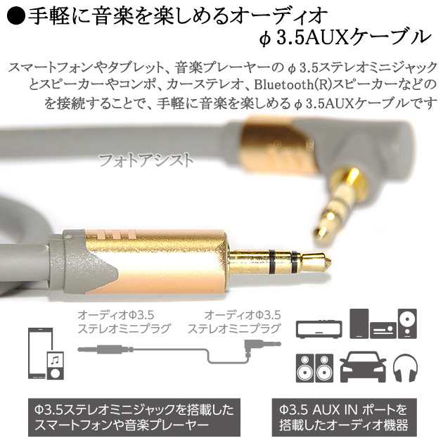 AUXケーブル オーディオケーブル ステレオミニプラグ 3.5mm L型 1m