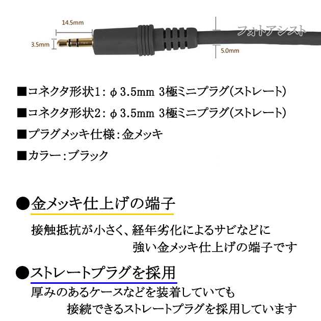 互換品】SONY/ソニー対応 ステレオミニプラグ 3.5mm AUXオーディオケーブル 1.5m 直型-直型 Part.4  送料無料【メール便の場合】の通販はau PAY マーケット - フォトアシスト | au PAY マーケット－通販サイト