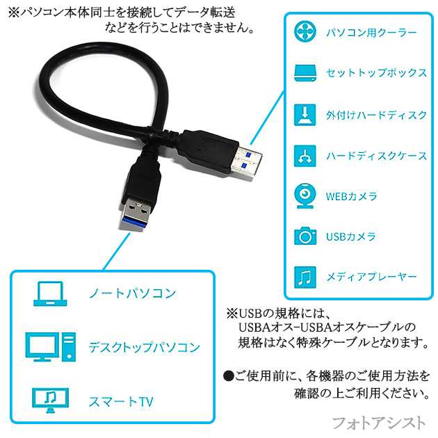 USB3.2 Gen1 (USB3.0) 高品質USBケーブル 1.0m (TypeA-TypeA) USB AF-AF 最大転送速度5Gbps 黒色  usbオスオスケーブル 送料無料【メの通販はau PAY マーケット - フォトアシスト