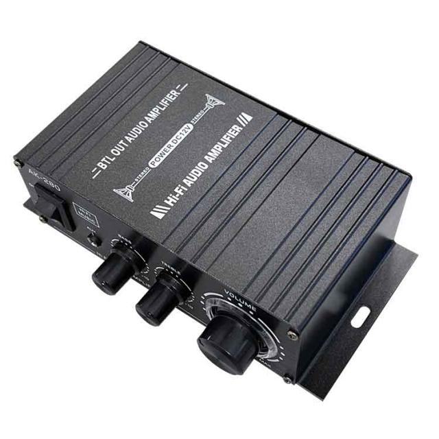 コンパクトオーディオアンプ 40W+40W 高音/低音調整 AUX/RCA入力