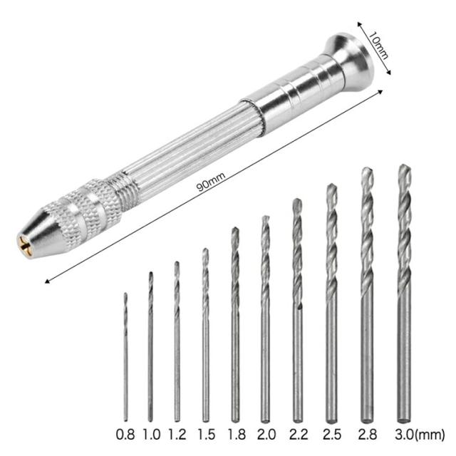 ピンバイス+ドリル刃10本セット 0.8〜3.0mm 精密ハンドドリル ピンバイス+ドリル刃10本セット 0.8〜3.0mm 精密ハンドドリル