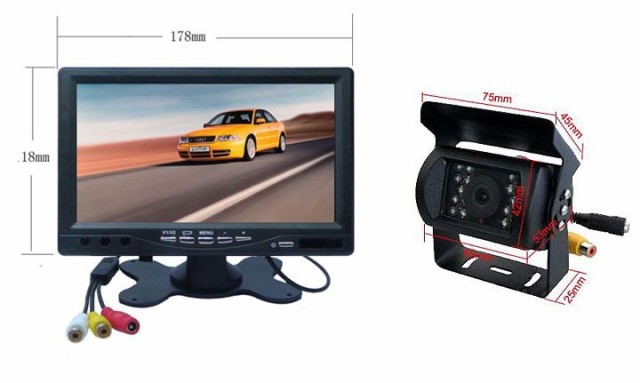カメラ・モニターセット カメラ2個 12/24V兼用 フロント／バックカメラ同時使用可 7インチモニター 防水暗視カメラ×2 OMT72SETの通販は