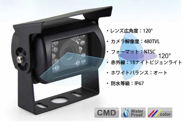 カメラ・モニターセット カメラ2個 12/24V兼用 フロント／バックカメラ同時使用可 7インチモニター 防水暗視カメラ×2 OMT72SETの通販は