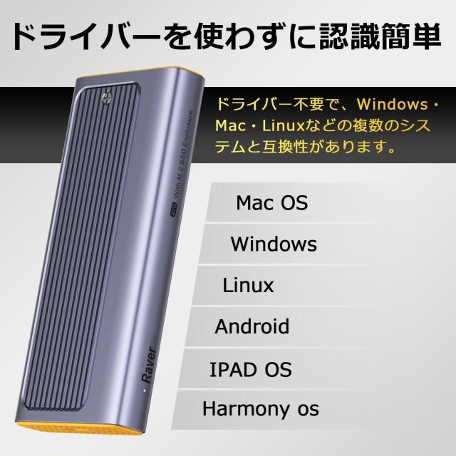 Raver M.2 SSD 外付けケース USB4.0 NVMe M.2 SSDケース 40Gbps高速転送 NVMe PCIe 4.0x4対応 2230/2242/2260/2280 アルミ筐体 Type C-C ケーブル ネコポス送料無料 ポイント消化_3