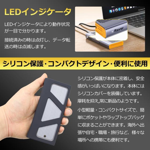 Raver M.2 SSD 外付けケース USB4.0 NVMe M.2 SSDケース 40Gbps高速転送 NVMe PCIe 4.0x4対応 2230/2242/2260/2280 アルミ筐体 Type C-C ケーブル ネコポス送料無料 ポイント消化_6