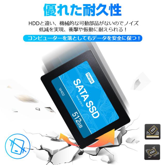 Hanye製 SSD 512GB 内蔵 2.5インチ 7mm SATAIII 6Gb/s R:520MB/s 3D