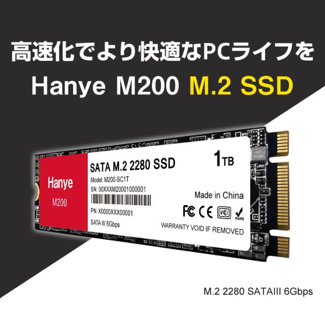 Hanye SSD 1TB 内蔵 SATA M.2 2280 SATA III 6.0Gb/s M200 正規代理店