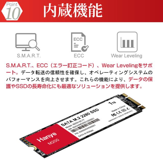 Hanye SSD 1TB 内蔵 SATA M.2 2280 SATA III 6.0Gb/s M200 正規代理店