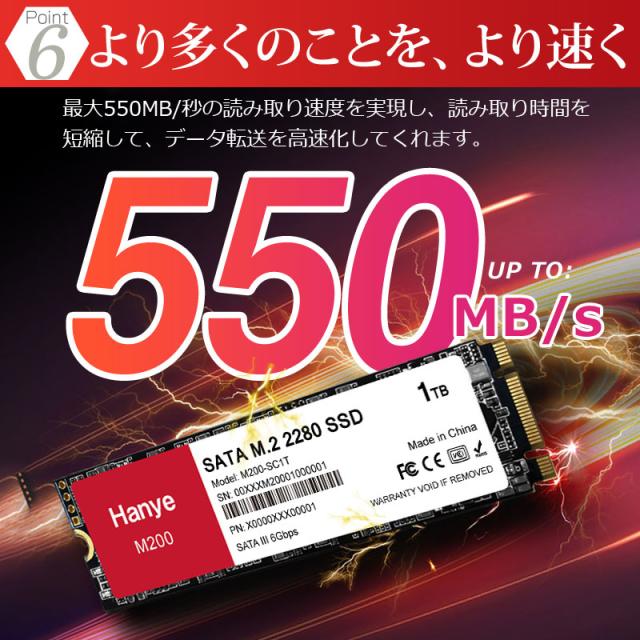 Hanye SSD 1TB 内蔵 SATA M.2 2280 SATA III 6.0Gb/s M200 正規代理店
