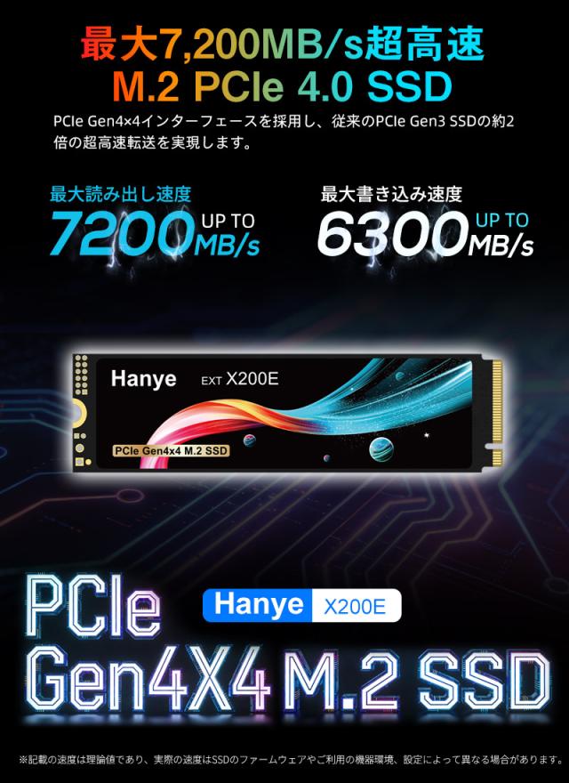 Hanye SSD 2TB PCIe Gen4x4 M.2 NVMe 2.0 2280 PS5 Pro/PS5 Slim/PS5動作確認済み R:7200MB/s W:6300MB/s 3D NAND グラフェン放熱シート付き 5年保証 宅配便配送 ポイント消化_1