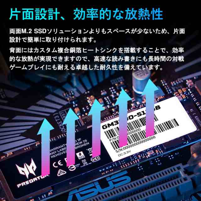 Acer Predator GM3500 PCIe NVMe M.2 2280 SSD 512GB R:3400MB/s W:1800MB/s PCIe Gen3x4 3D Nand TLC 国内5年保証 ネコポス送料無料 ポイント消化の通販は