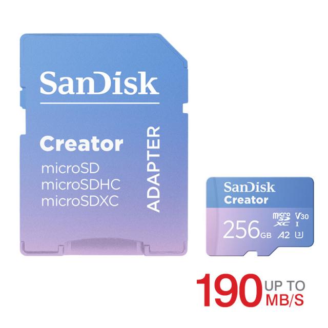 マイクロsdカード microSDXC 256GB SanDisk Creator UHS-I U3 V30 A2 4K R:190MB/s W:130MB/s SDSQXAV-256G-GN6MS SDアダプタ付 Switch対応 並行輸入品 ポイント消化