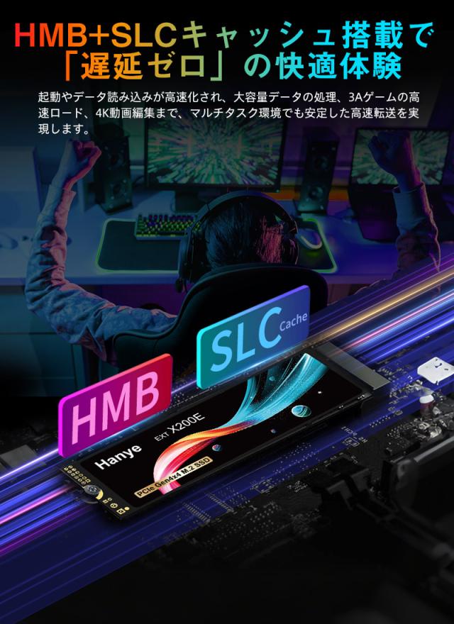 Hanye SSD 2TB PCIe Gen4x4 M.2 NVMe 2.0 2280 PS5 Pro/PS5 Slim/PS5動作確認済み R:7200MB/s W:6300MB/s 3D NAND グラフェン放熱シート付き 5年保証 宅配便配送 ポイント消化_5