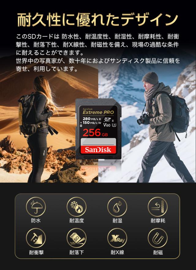SDカード 256GB SanDisk Extreme PRO SDXCカード UHS-II サンディスク U3 V60 6K 4K R:280MB/s W:150MB/s  SDSDXEP-256G-GN4IN 海外パッケージ  ネコポス送料無料 ポイント消化_9