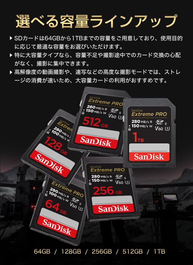 SDカード 1TB SanDisk Extreme PRO SDXCカード UHS-II U3 V60 6K 4K R:280MB/s W:150MB/s  SDSDXEP-1T00-GN4IN 海外パッケージ 宅配便配送 sdxc カード 1tb ポイント消化_5