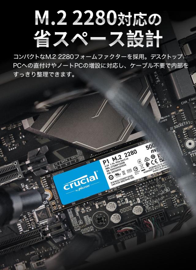 Crucial クルーシャル 500GB NVMe PCIe M.2 SSD P1シリーズ Type2280 CT500P1SSD8 【5年保証】 ネコポス送料無料 グローバル パッケージ ポイント消化_7