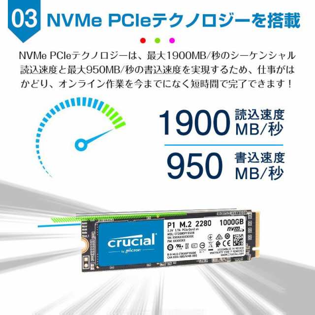 Crucial クルーシャル 500GB NVMe PCIe M.2 SSD P1シリーズ Type2280 ...