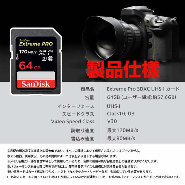 SanDisk Extreme Pro UHS-I U3 SDカード SDXCカードサンディスク 64GB