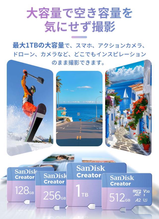 マイクロsdカード microSDXC 1TB SanDisk Creator UHS-I U3 V30 A2 4K R:190MB/s W:130MB/s SDSQXAV-1T00-GN6MS SDアダプタ付 Switch対応 並行輸入品 microsdカード micro sdxc カード 1tb ポイント消化_2