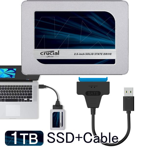 Crucial MX500 SSD 1TB 2.5インチ CT1000MX500SSD1 SATA3 内蔵 SSD+ SATA-USB3.2 Gen1変換ケーブル付 5年保証 送料無料 ネコポス送料無料 ポイント消化の通販は