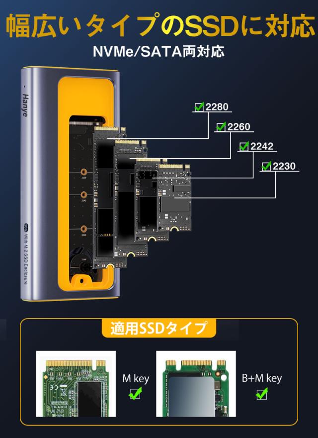 Hanye M.2 SSD 外付けケース NVMe/SATA両対応 USB 3.2 Gen2 M.2