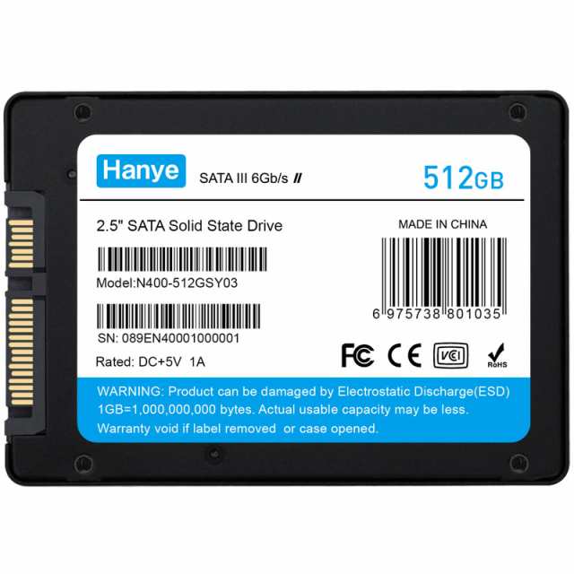 Hanye製 SSD 512GB 3D Nand TLC 内蔵 2.5インチ 7mm SATAIII 6Gb/s R