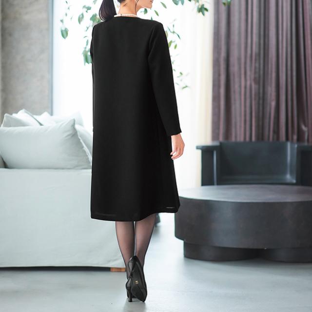 eclaT style BLACK ゆったり フォーマルワンピース ノーカラー 4L・5L(レディース フォーマル ワンピース ブラックフォーマル 冠婚葬祭 お呼ばれ 結婚式 きれいめ 40代 50代 60代)_3