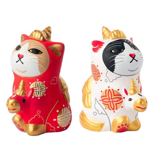 エサシトモコ みんなの天馬猫 紅白セット(縁起物 置物 干支 馬 午 玄関 リビング 午年 グッズ 午年の置き物 干支の置き物)_7
