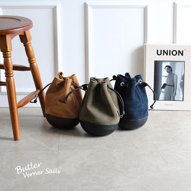 Butler Verner Sails バトラーバーナーセイルズ モールドレザー巾着 スエードレザーショルダー(巾着バッグ レザー 革 巾着 レディース 日本製 本革 おしゃれ バッグ 巾着ポーチ) 1-2W