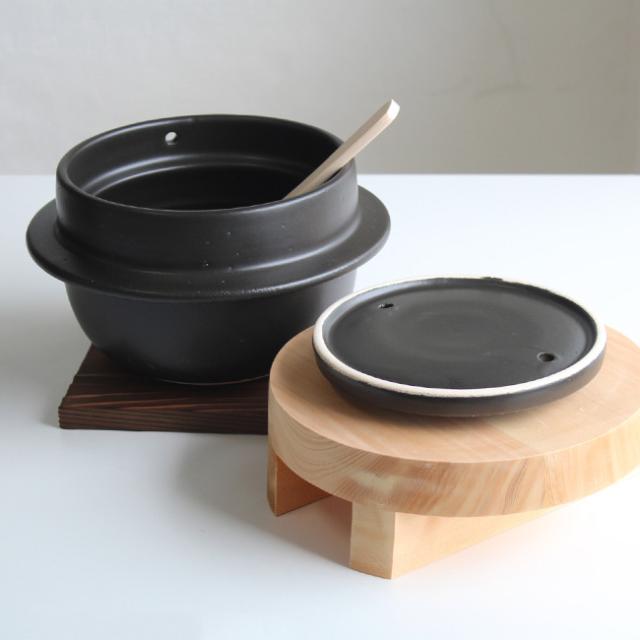 スズ木,萬古焼 羽釜 ごはん鍋 三合炊き (しゃもじ・敷板・簡単レシピ付