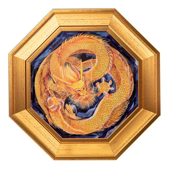 八方睨みの黄金皇帝龍(風水 龍 絵 アート 絵画 インテリア雑貨