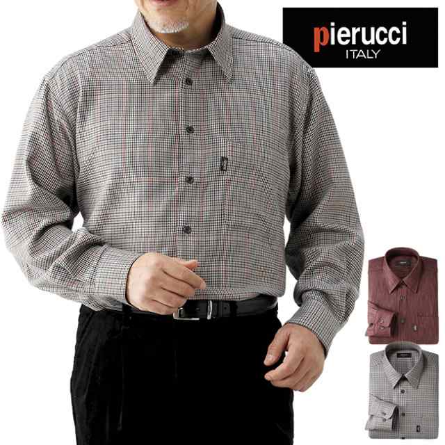 Pierucci ピエルッチ カシミヤ入り シャツ2色組 MS-007(シャツ メンズ 男性 千鳥柄 グレー ワイン 灰色 赤色 おしゃれ)の通販は