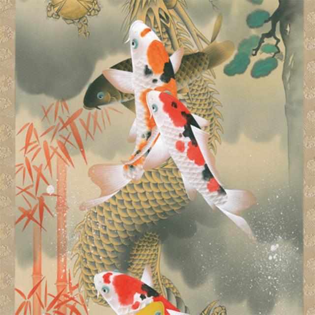 掛軸 吉祥富士昇龍之図 190×54.5cm(装飾 絵 レトロ 和室 客間 床の間