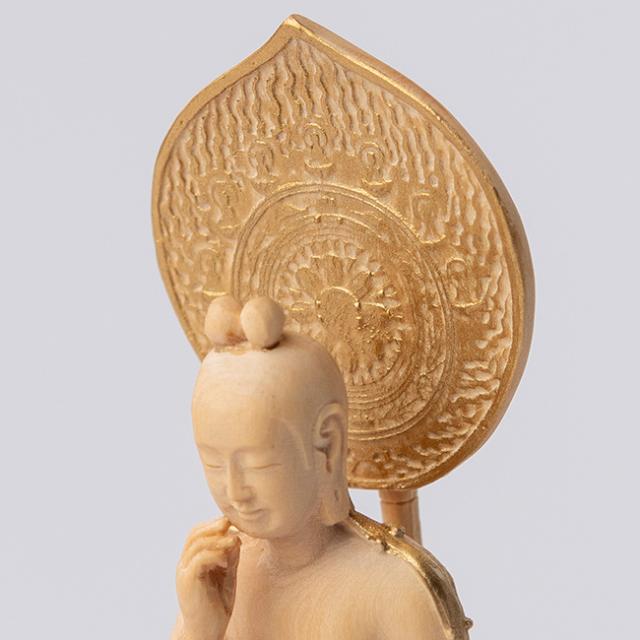 極小仏 菩薩半跏像(仏像 木彫り 木製 菩薩様 菩薩像 オブジェ 置物 