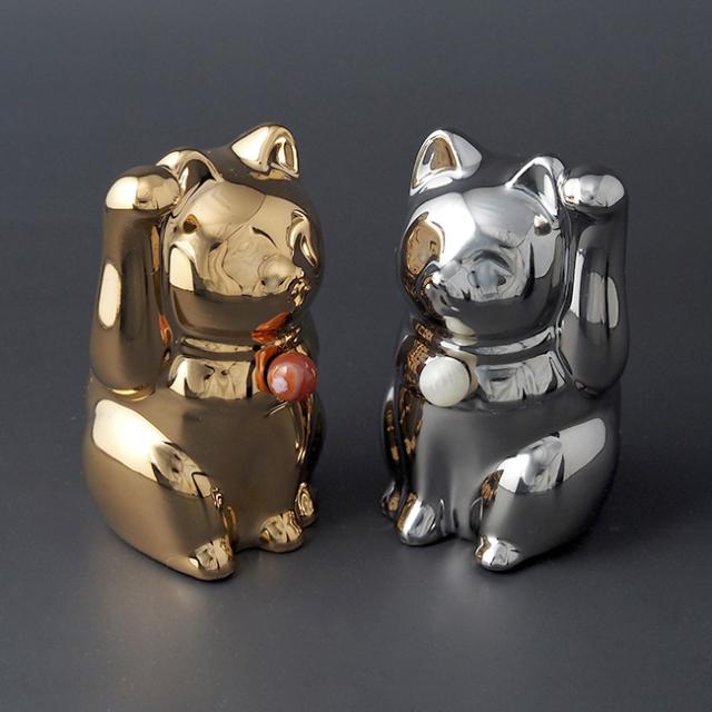 セミオーダーできる 招き猫 Jeramic 本金×本プラチナ ペアセット(瀬戸焼 まねき猫 置物 誕生石 まねき 猫 誕生日プレゼント 贈り物 ギフト 結婚祝い 新築祝い 両親 m.m.d.)【ギフト対応無料】【F】【R】 2-3W_4