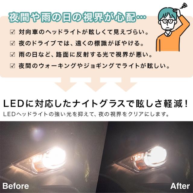 ナイトグラス LED スマート(夜間 運転 サングラス 東海光学 夜間サングラス 夜間運転用 夜用サングラス 夜 対向車 ライト) 即納