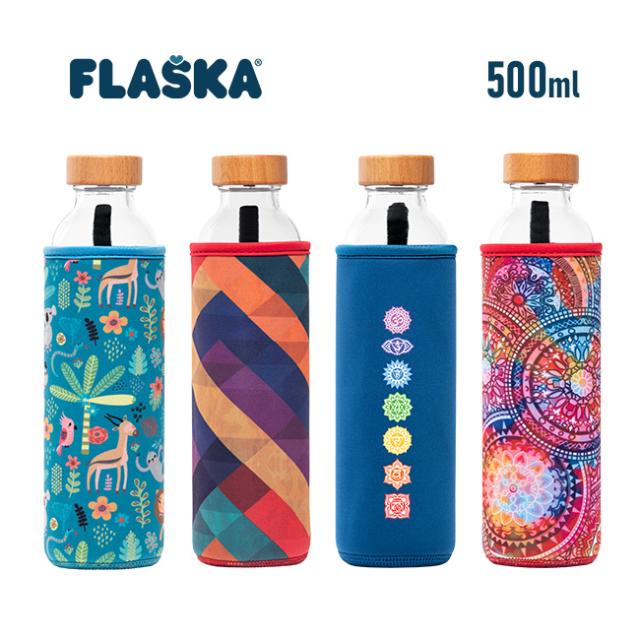 FLASKA BOTTLE 500ml(おしゃれ ドリンクボトル マイボトル ガラス 通勤 持ち歩き 携帯 常温 水 美容 健康 フラスカ水 フラスカ ボトル 飲料 デジタルデトックス ヨガ トレーニング 水分補給)【F】