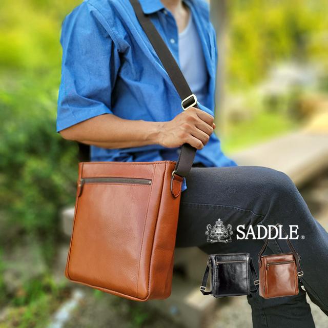 SADDLE 牛革 ショルダーバッグ(メンズ ショルダー バッグ 斜め掛けバッグ 斜め掛け 鞄 斜めがけバッグ 男性 レザー 革 B5 コンパクト サイズ 荷物 大容量 通勤 普段使い 20代 30代 40代 50代)