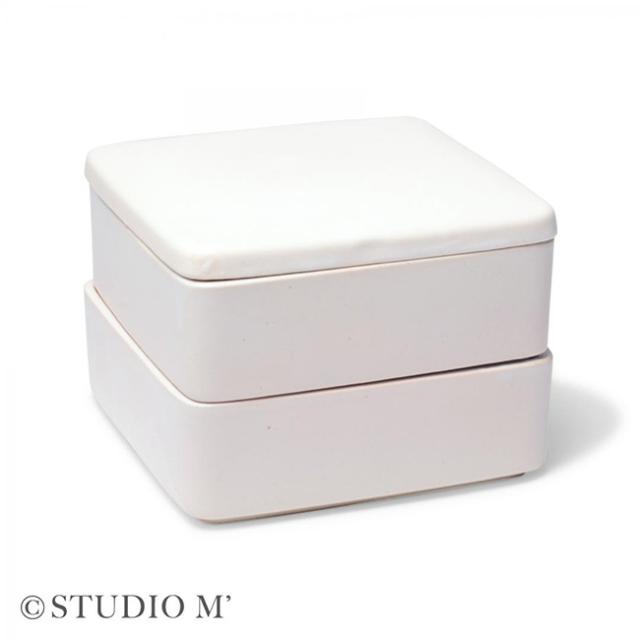 studio m’ スタジオエム 白雪 お重 二段重(陶器 重箱 お重箱 二段 正方形 角型 器 食器 電子レンジ対応 和食 盛り付け皿 盛り付け お皿 深皿 おせち料理 日本料理 和モダン おしゃれ オシャレ)【F】 即納_1
