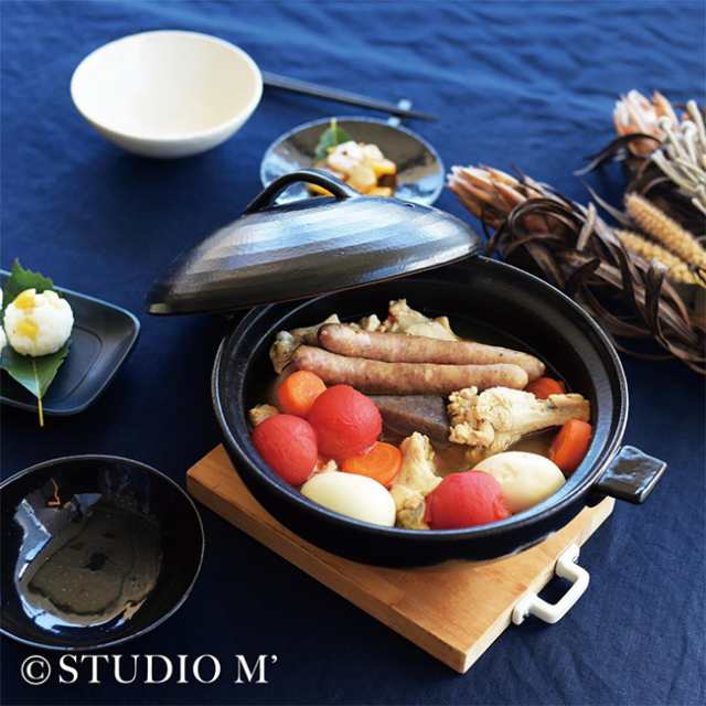 studio m’ スタジオエム ブランシール(土鍋 2〜3人用 家族 夫婦 かこみ鍋 両手鍋 陶器 おでん 鍋料理 食卓 に) 1-2W【F】の通販は